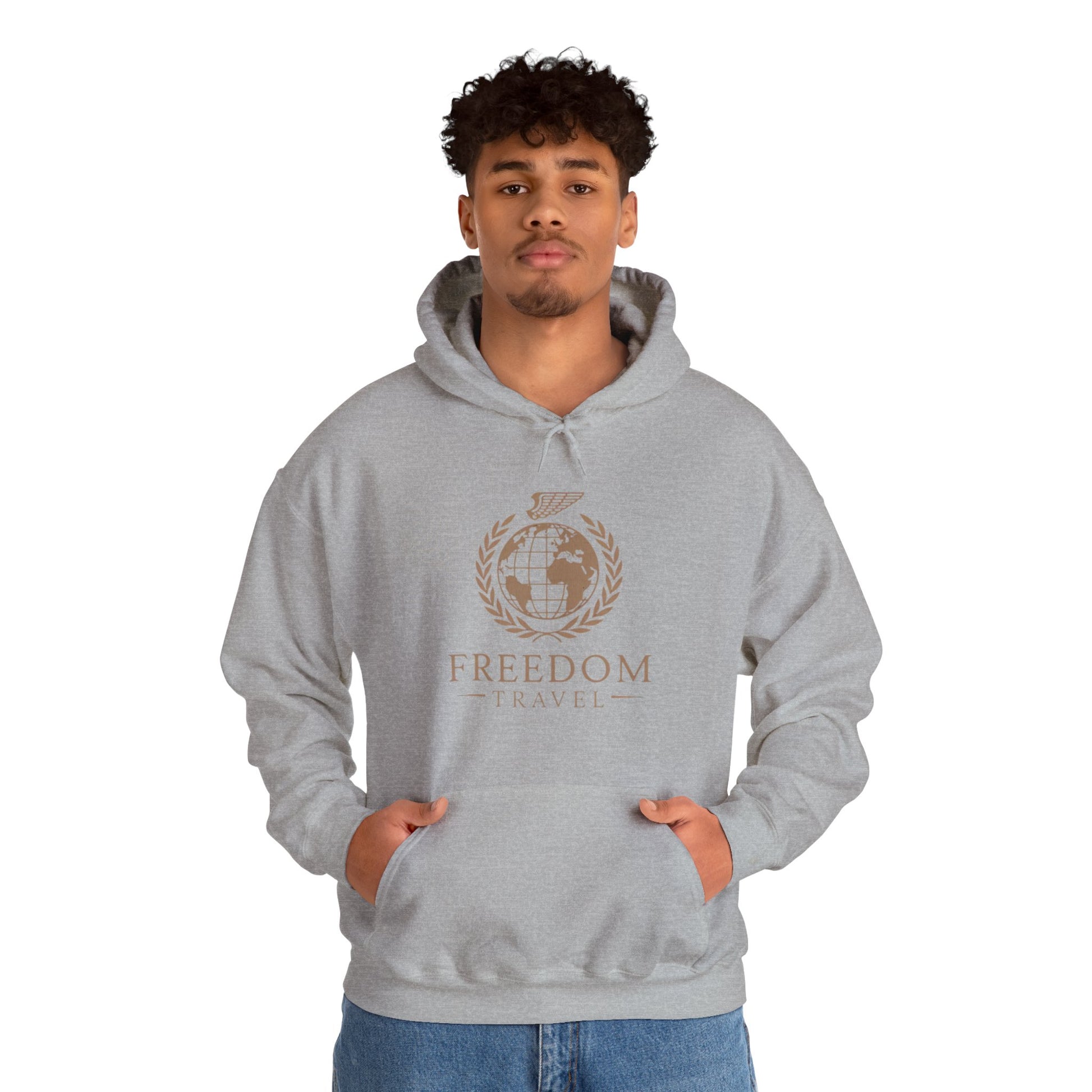 Close-up of Freedom Travel hoodie design