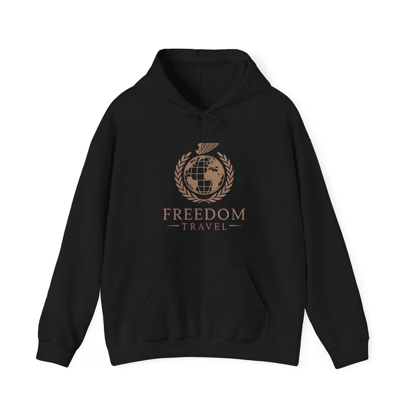 Close-up of Freedom Travel hoodie design