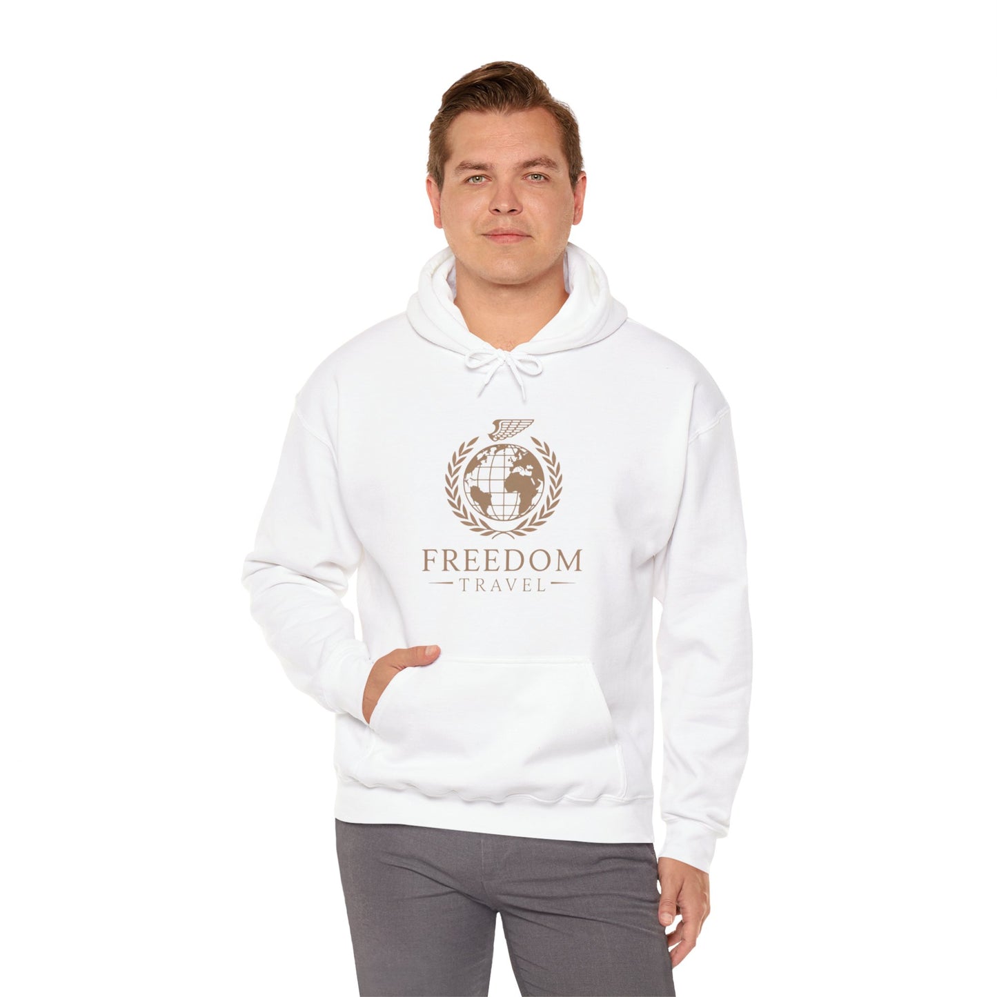 Close-up of Freedom Travel hoodie design