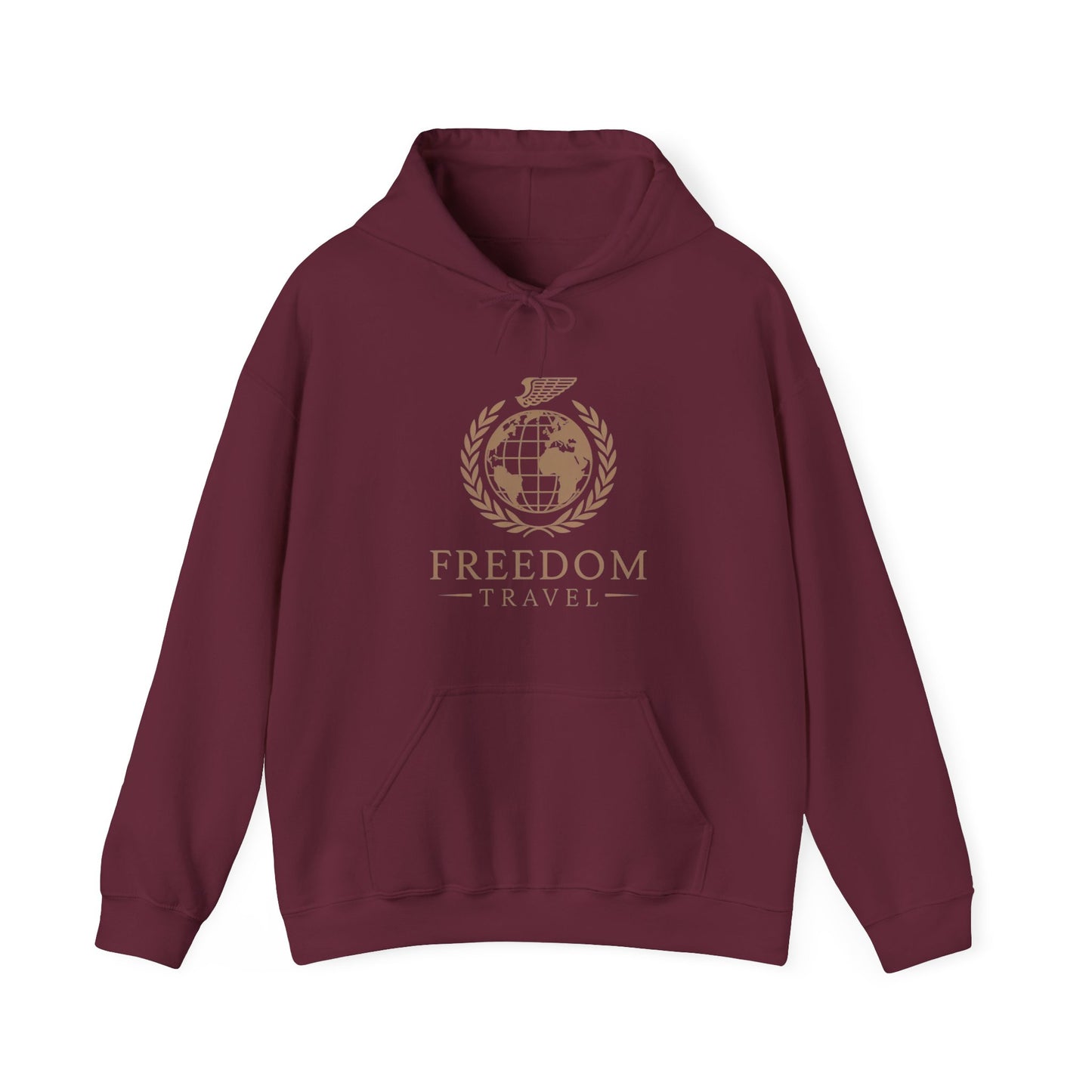Close-up of Freedom Travel hoodie design