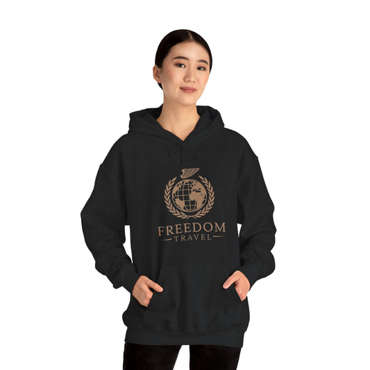 Close-up of Freedom Travel hoodie design