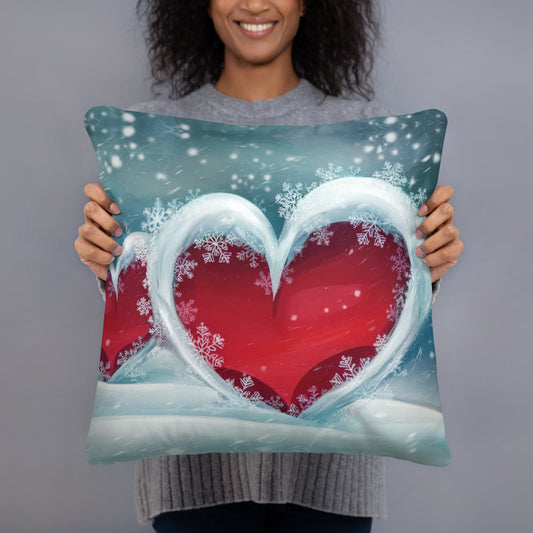 Winter Hearts Pillow - Decorative Christmas Throw Pillow
