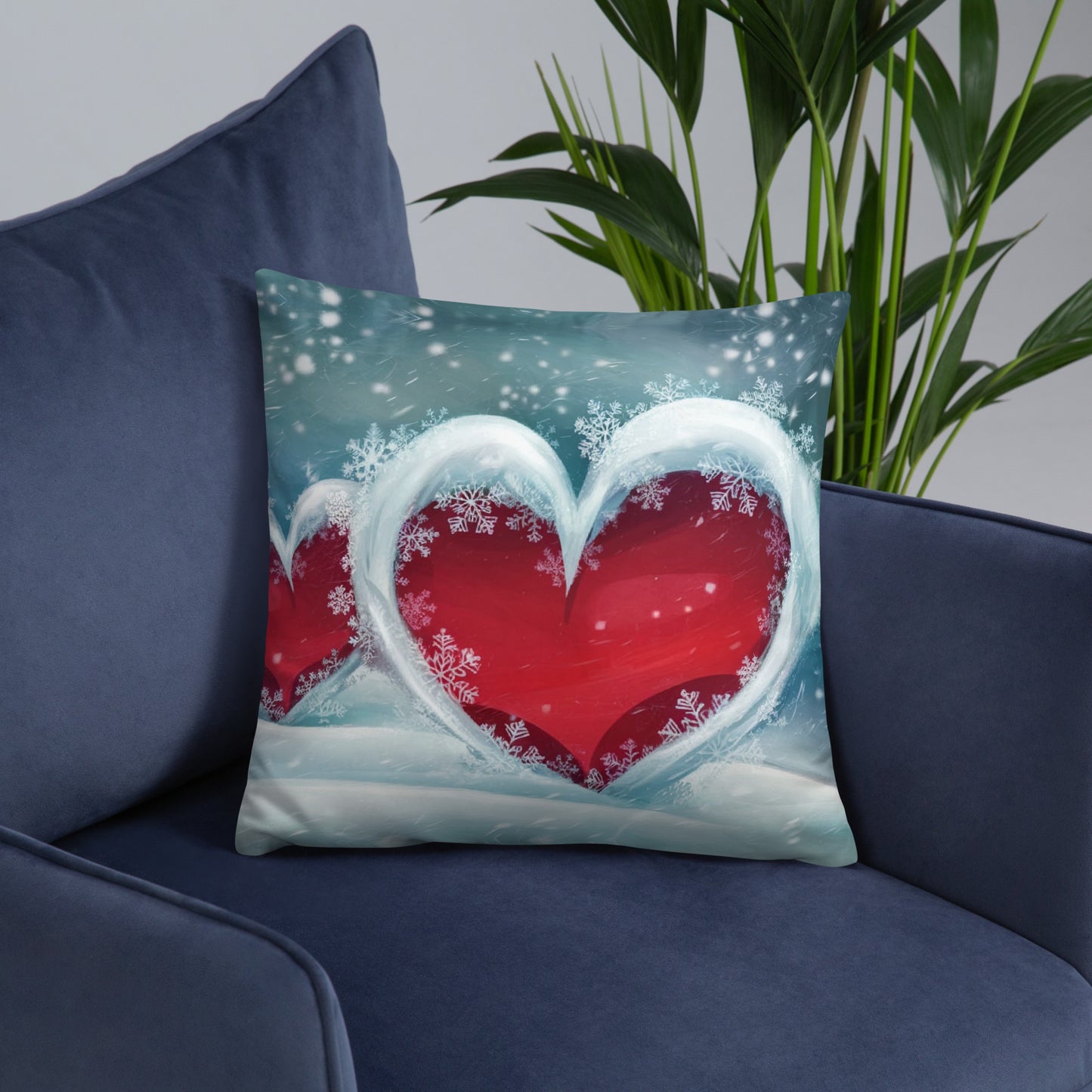 Winter Hearts Pillow - Decorative Christmas Throw Pillow