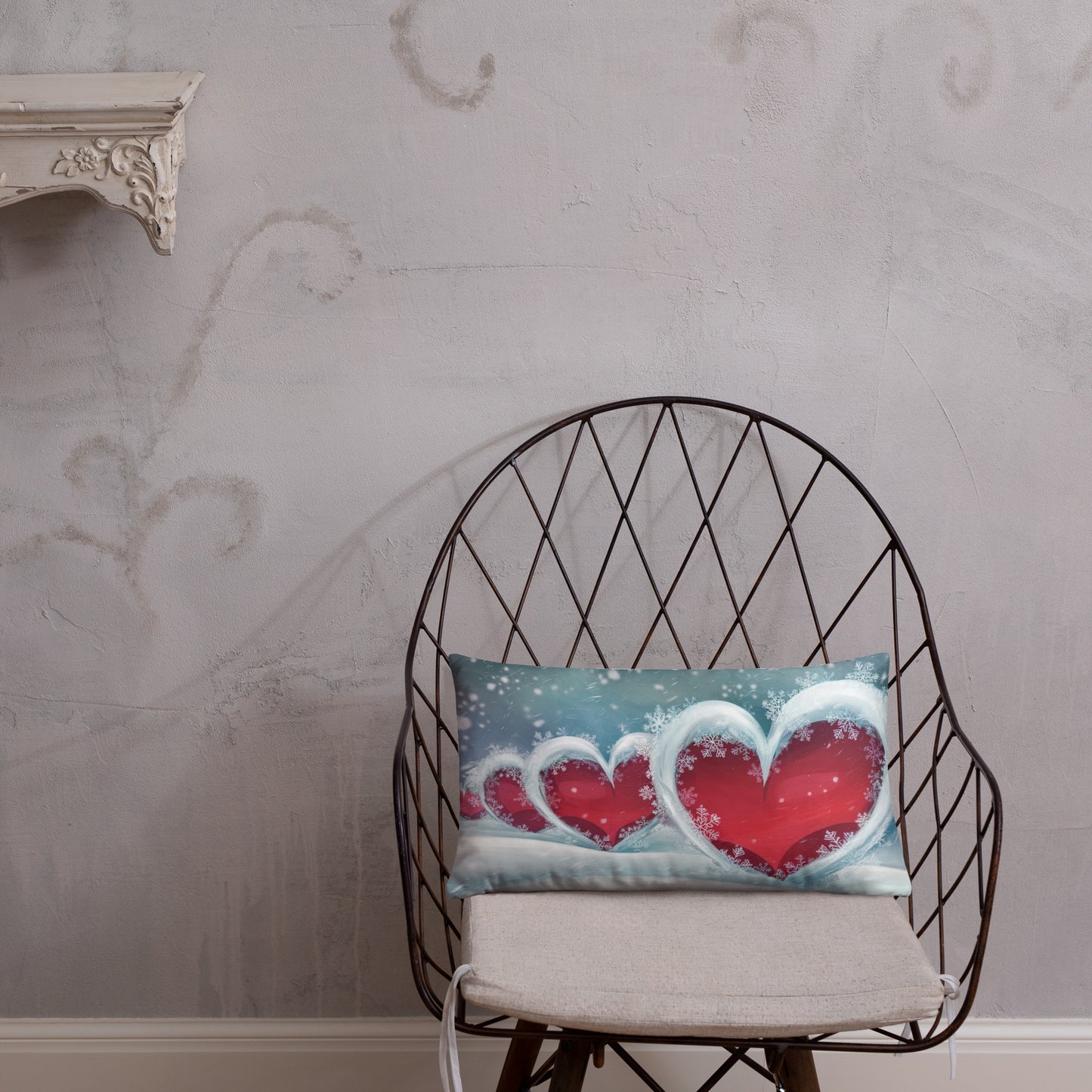 Winter Hearts Pillow - Decorative Christmas Throw Pillow
