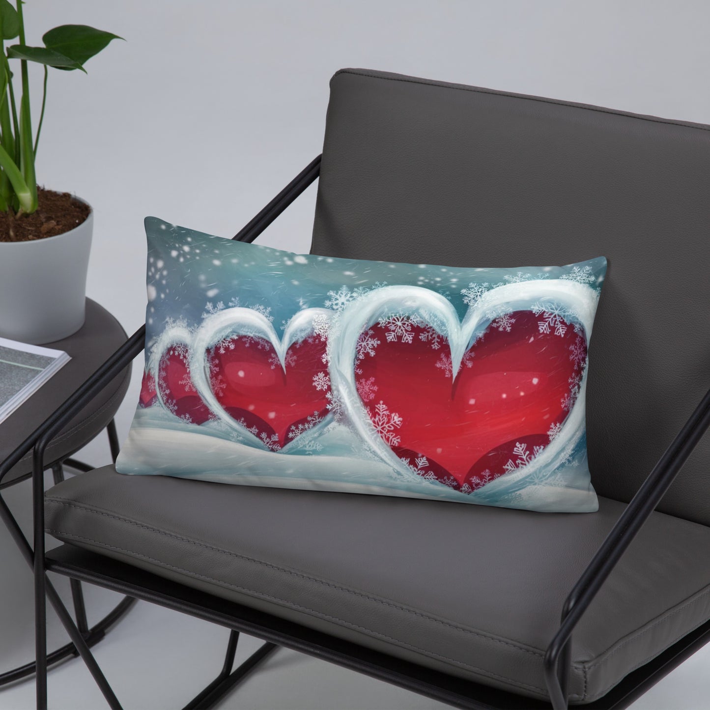 Winter Hearts Pillow - Decorative Christmas Throw Pillow