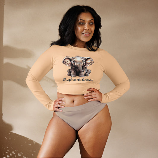 Recycled Long-Sleeve Crop Top Elephant Lover - Eco-Friendly Fashion