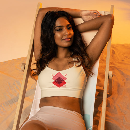 Recycled Longline Sports Bra Red Squares - Eco-Friendly Activewear