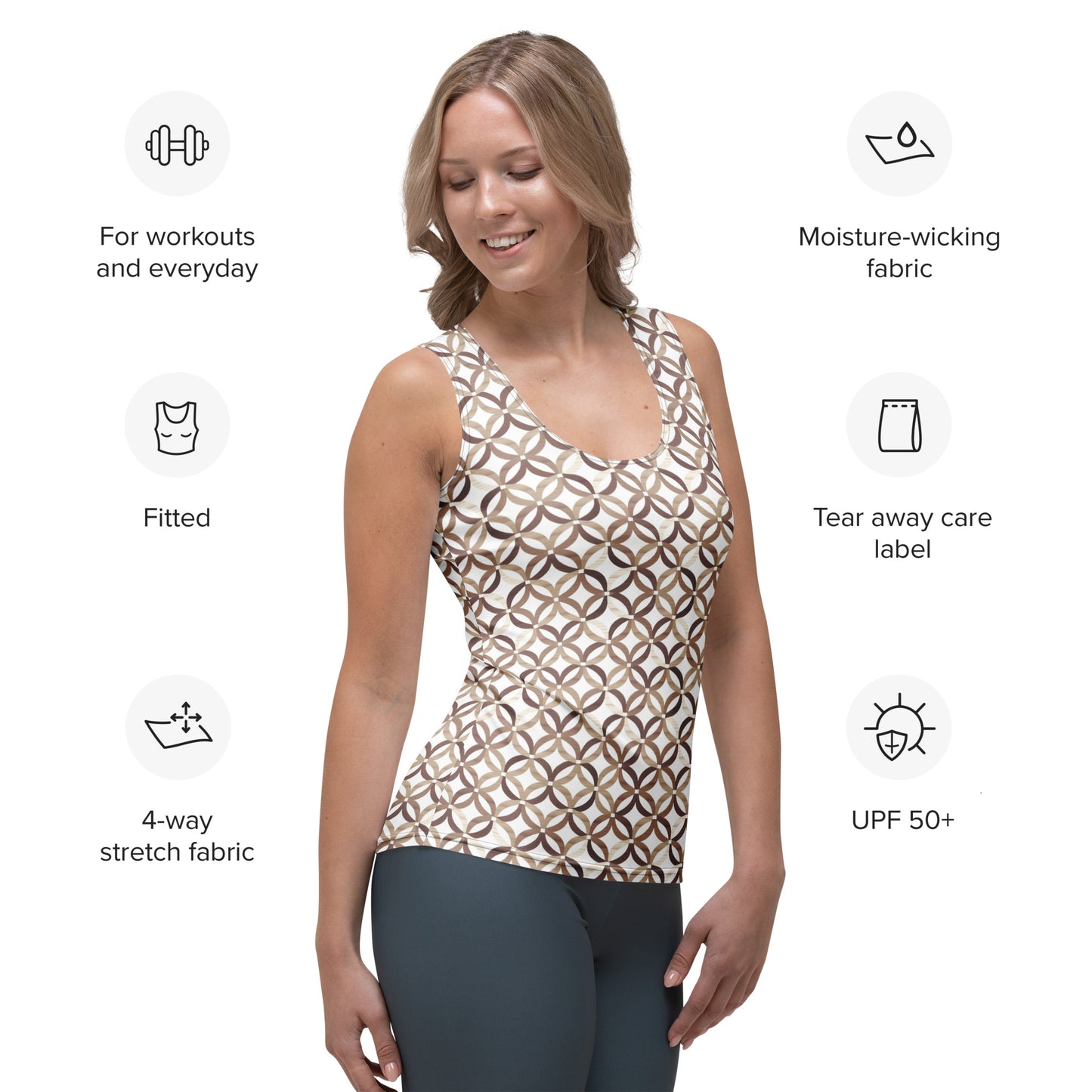 Brown and White Tank Top - Sublimation Cut & Sew Athletic Top