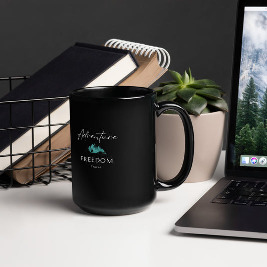 Black Glossy Mug Freedom Travel Adventure