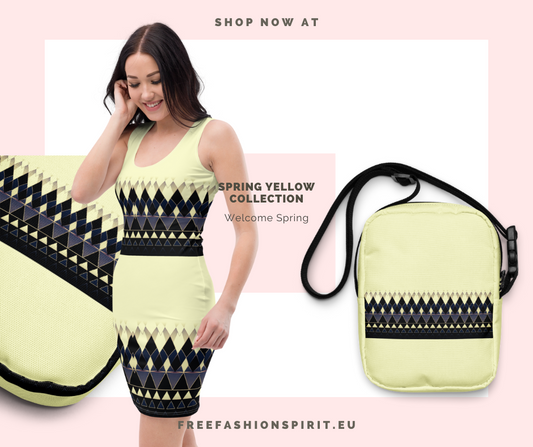 Utility Crossbody Bag Yellow - Geometric Pattern Travel Bag