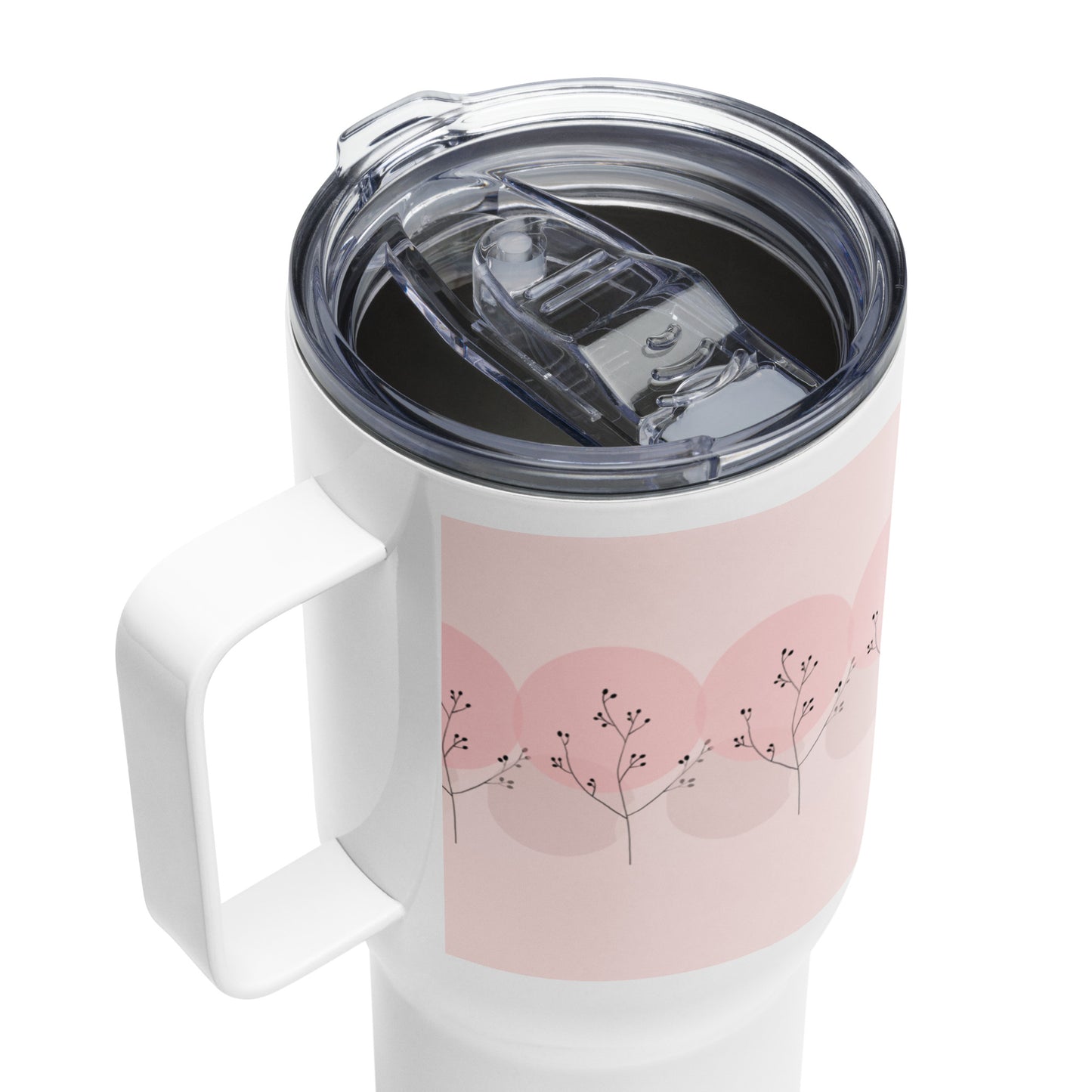 Pink Travel Mug with Handle - Portable Coffee Cup