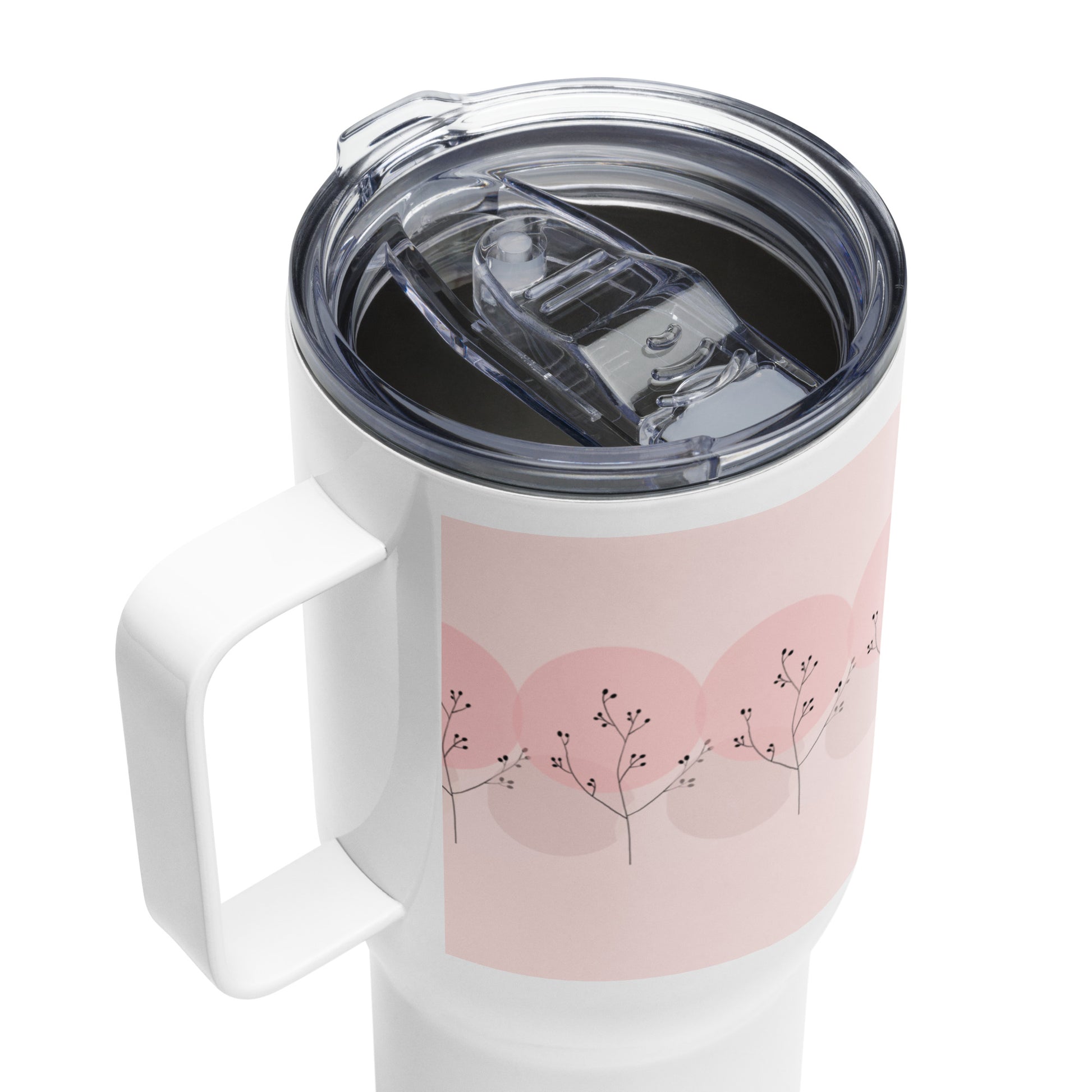 Pink Travel Mug with Handle - Portable Coffee Cup