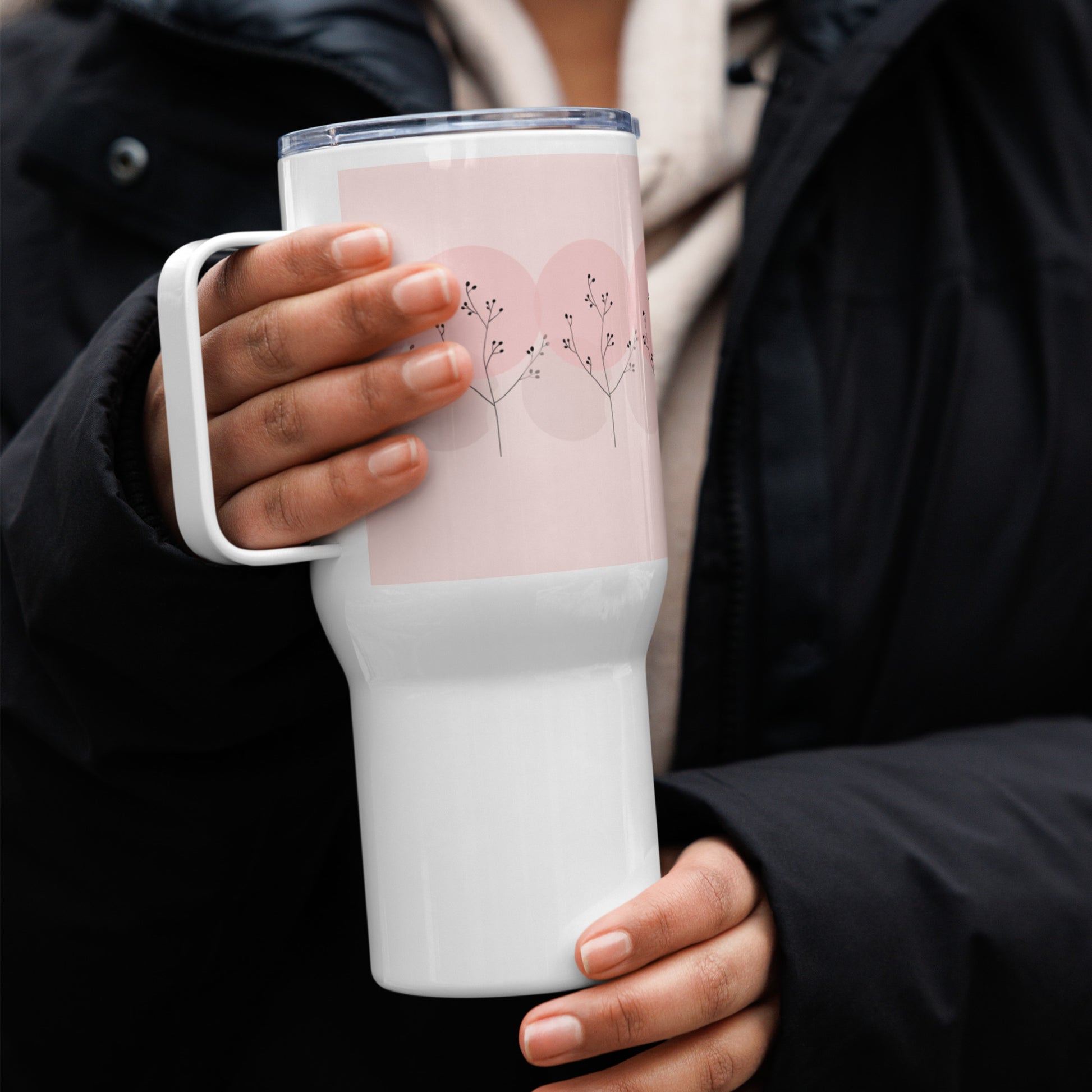 Pink Travel Mug with Handle - Portable Coffee Cup