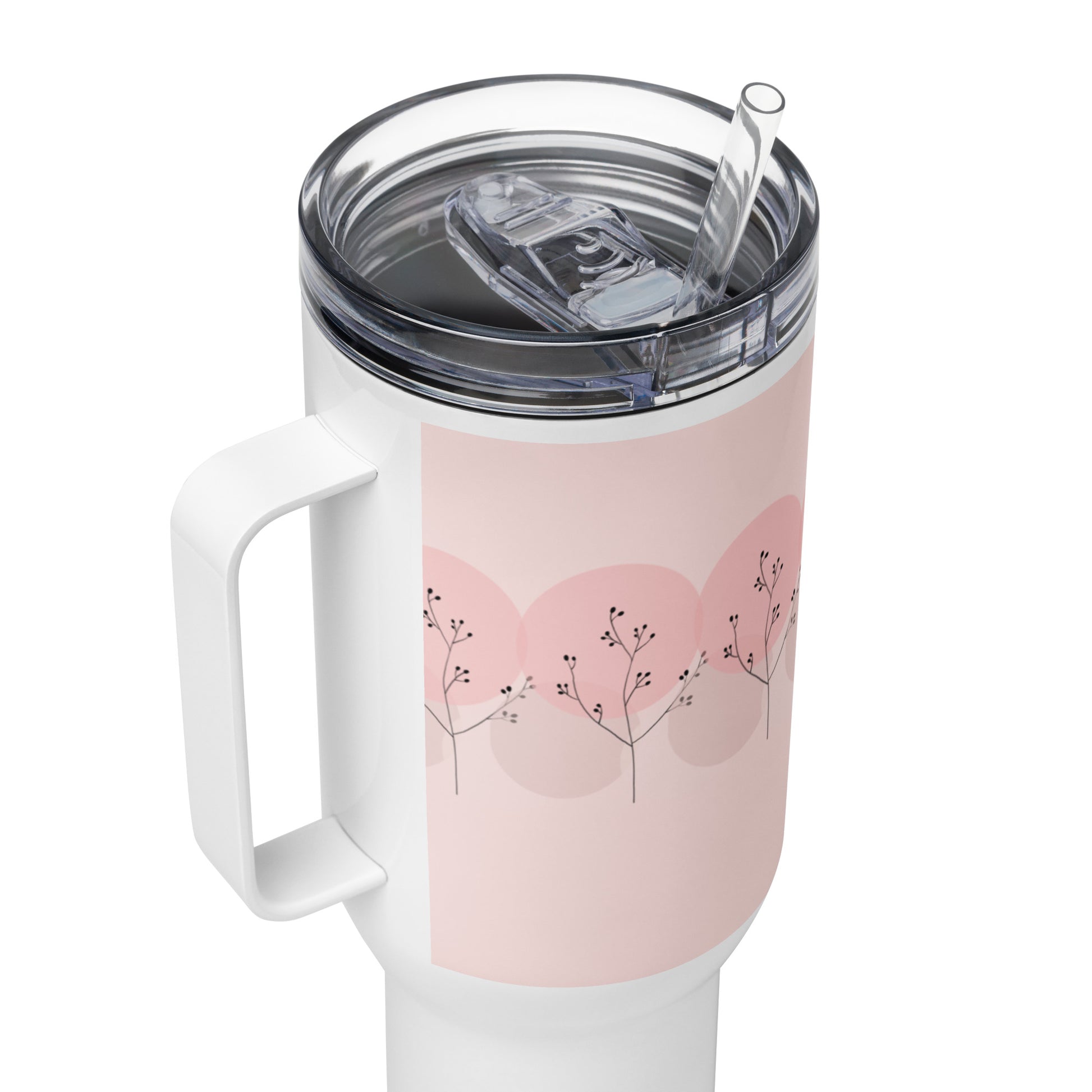 Pink Travel Mug with Handle - Portable Coffee Cup