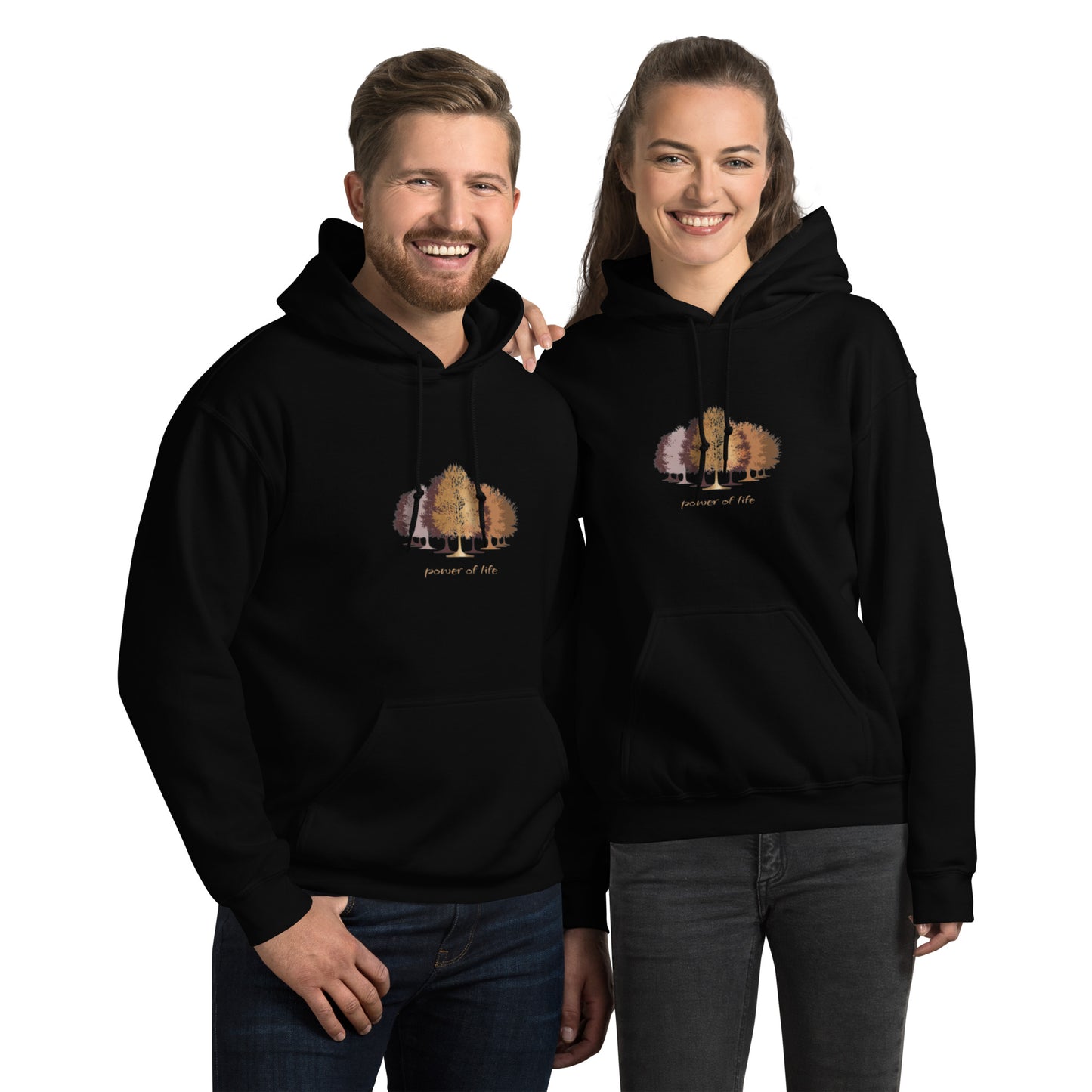 black hoodie with trees