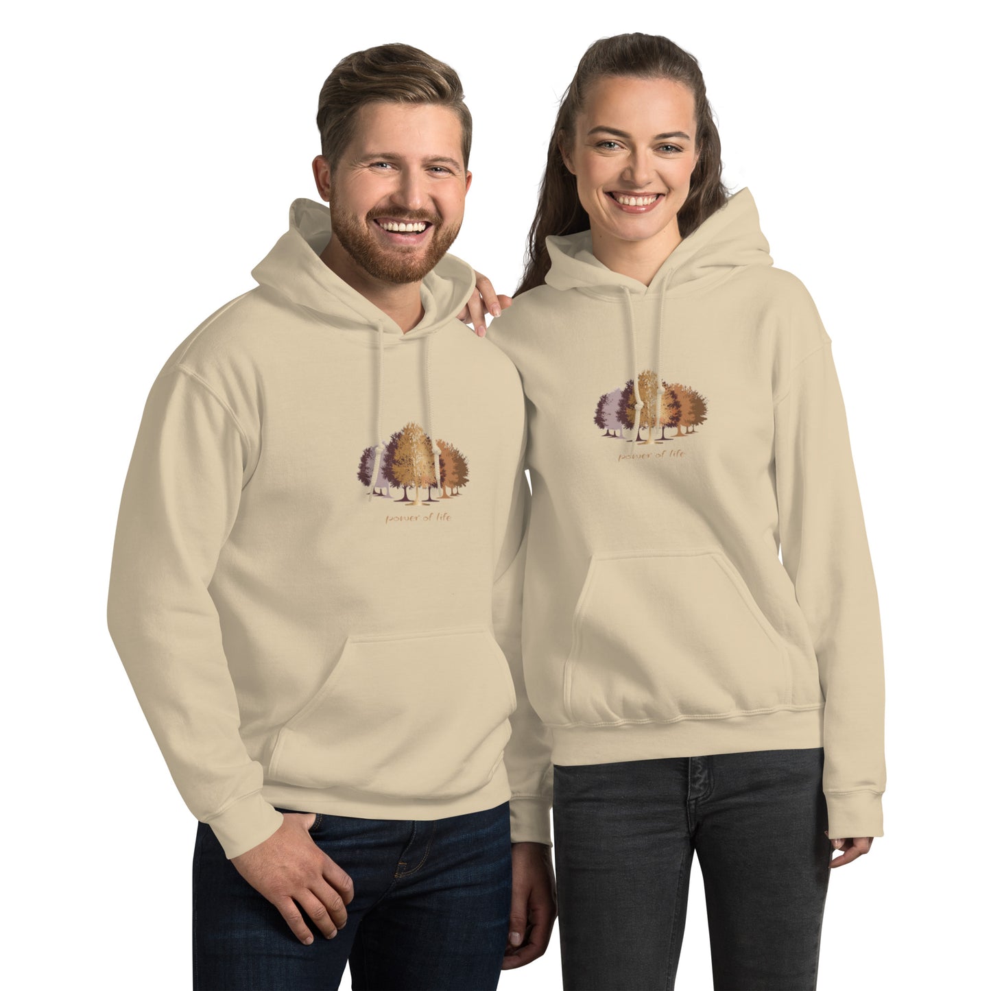 beige hoodie with trees