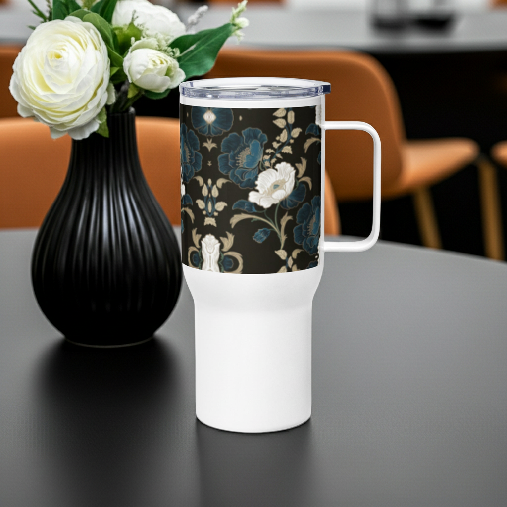 Big Flowers Travel mug with a handle