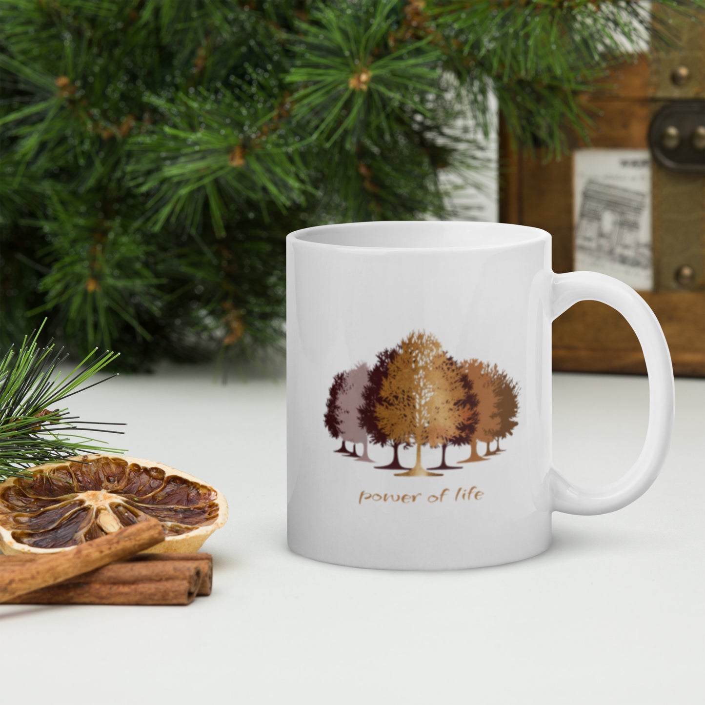 Trees White Glossy Mug - Nature Inspired Coffee Cup