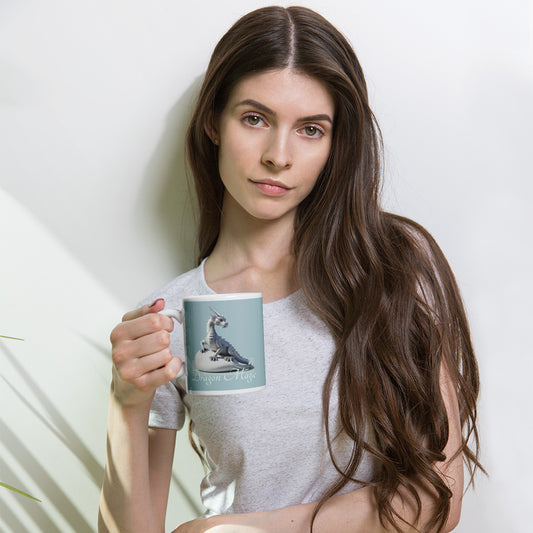 Silver Dragon White Glossy Mug - Fantasy Coffee Cup