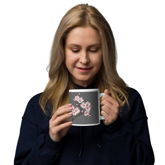 White Glossy Mug Cherry Blossom - Floral Coffee Cup