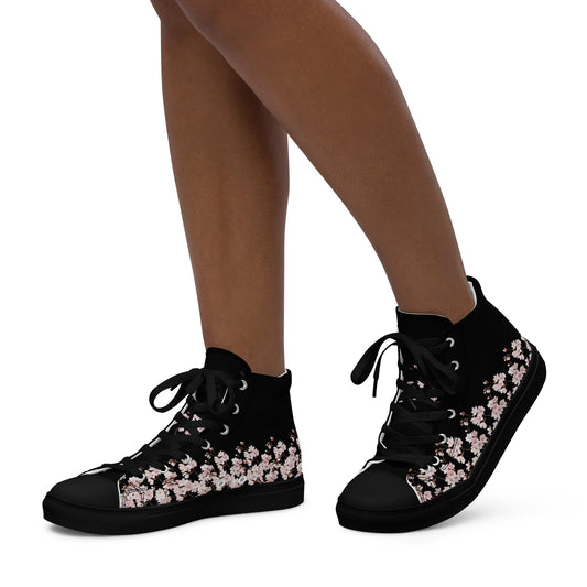 Cherry Blossom Women's High Top Canvas Shoes - Floral Sneakers