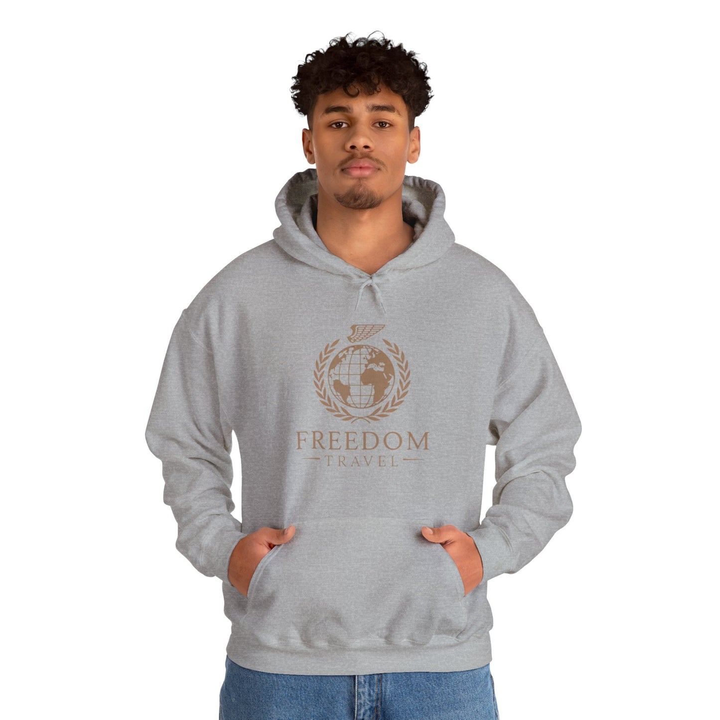 Close-up of Freedom Travel hoodie design