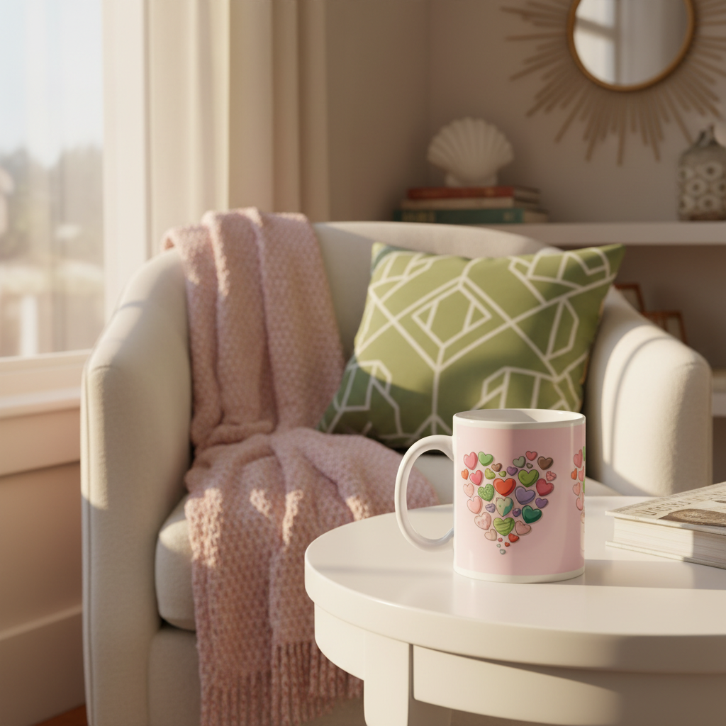 11oz hearts mug in reading nook
