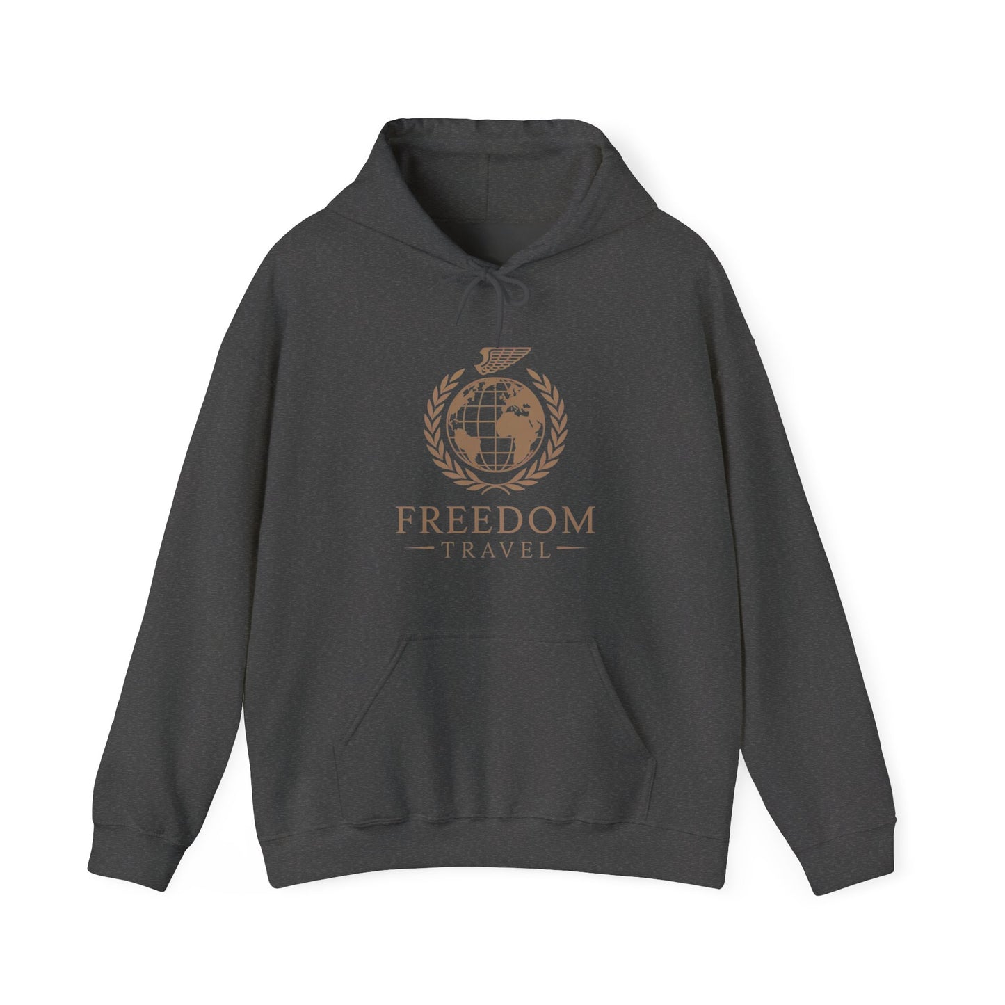Close-up of Freedom Travel hoodie design