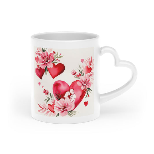 Heart-shaped ceramic mug with elegant floral design. Ideal Valentine's Day or romantic gift. Premium quality, beautiful presentation. Order today!