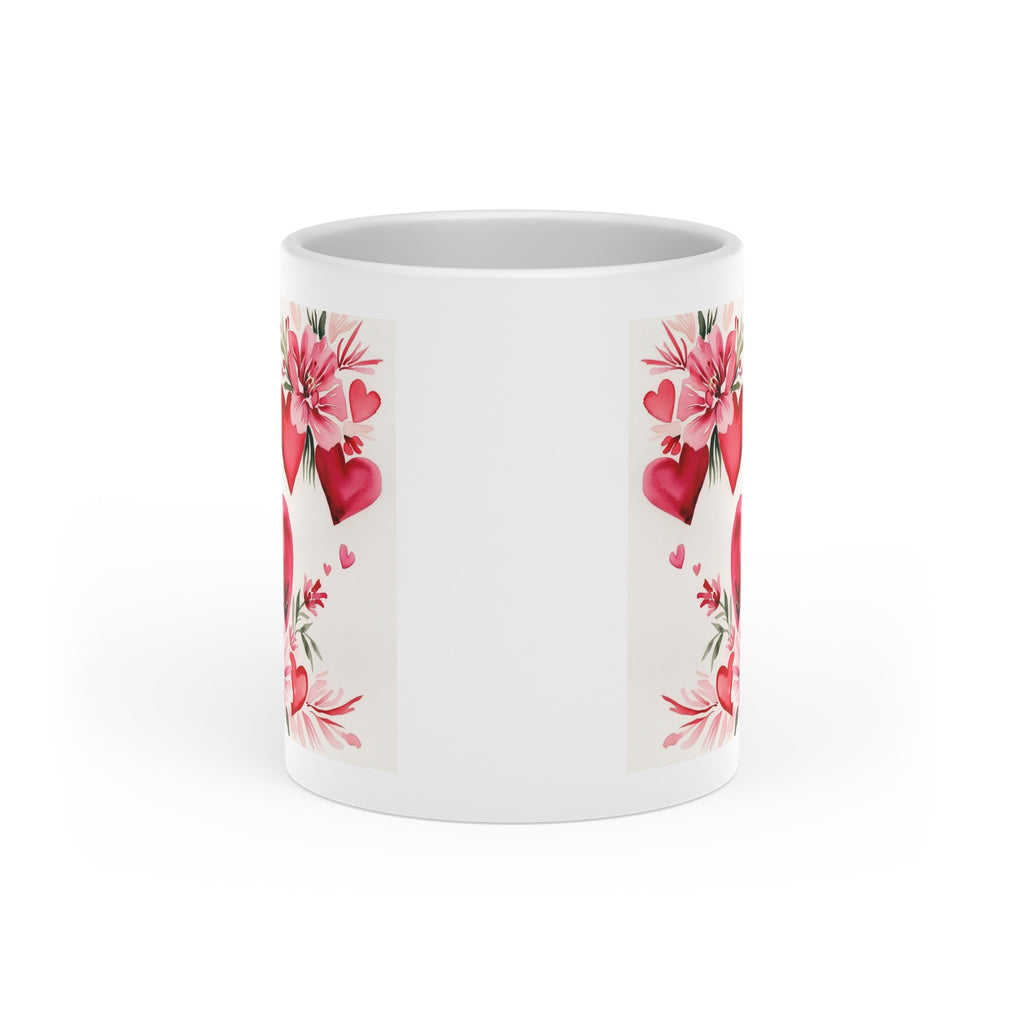 Heart-shaped ceramic mug with elegant floral design. Ideal Valentine's Day or romantic gift. Premium quality, beautiful presentation. Order today!