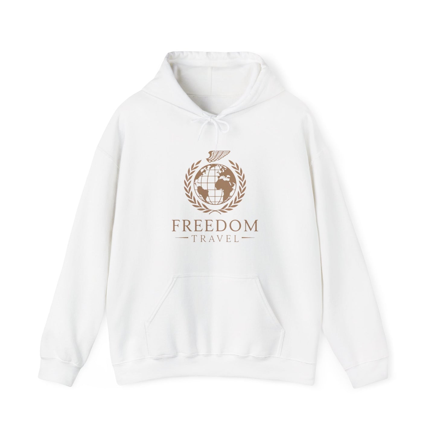 Close-up of Freedom Travel hoodie design