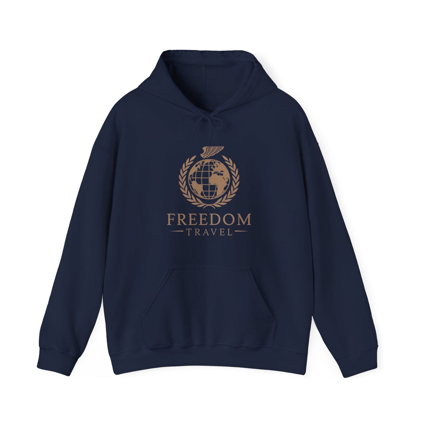 Close-up of Freedom Travel hoodie design