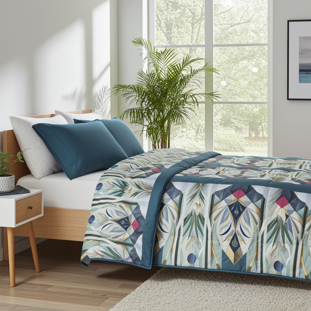 Teal Modern Comforter - Art Deco Geometric Bedding | Free Fashion Spirit
