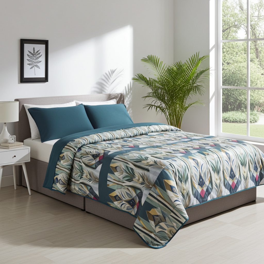 Teal Modern Comforter - Art Deco Geometric Bedding | Free Fashion Spirit