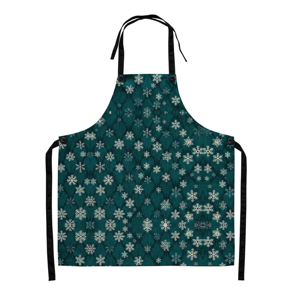 Dark Green Snowflakes Apron - Woman Cooking in Christmas Kitchen