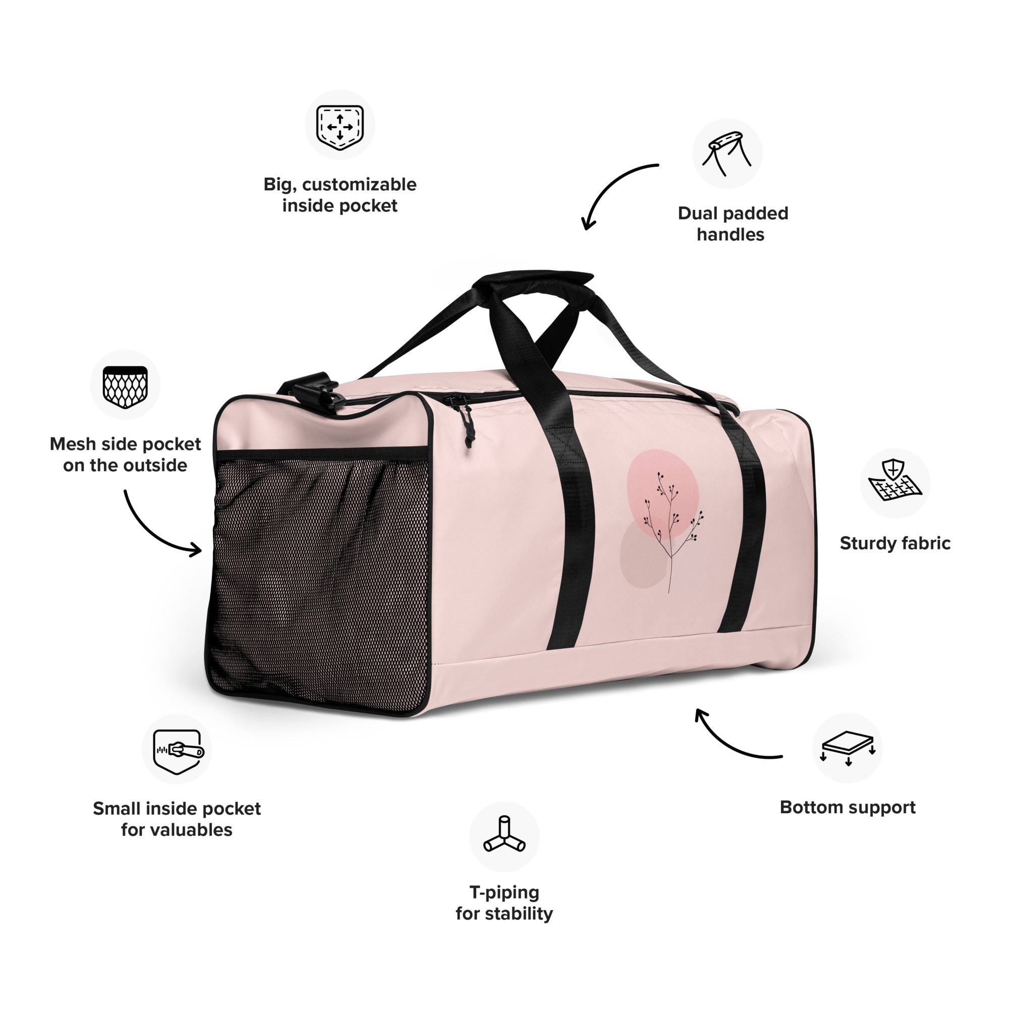 Pink Duffle Bag - Spacious Sports Travel Bag