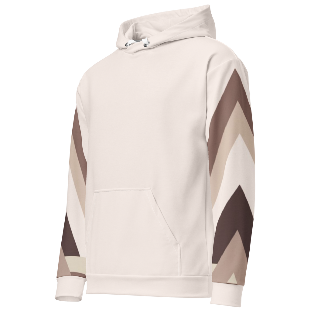 Beige Geometric Hoodie with Brown Stripes | Unisex Recycled Hoodie | Premium Casual Wear