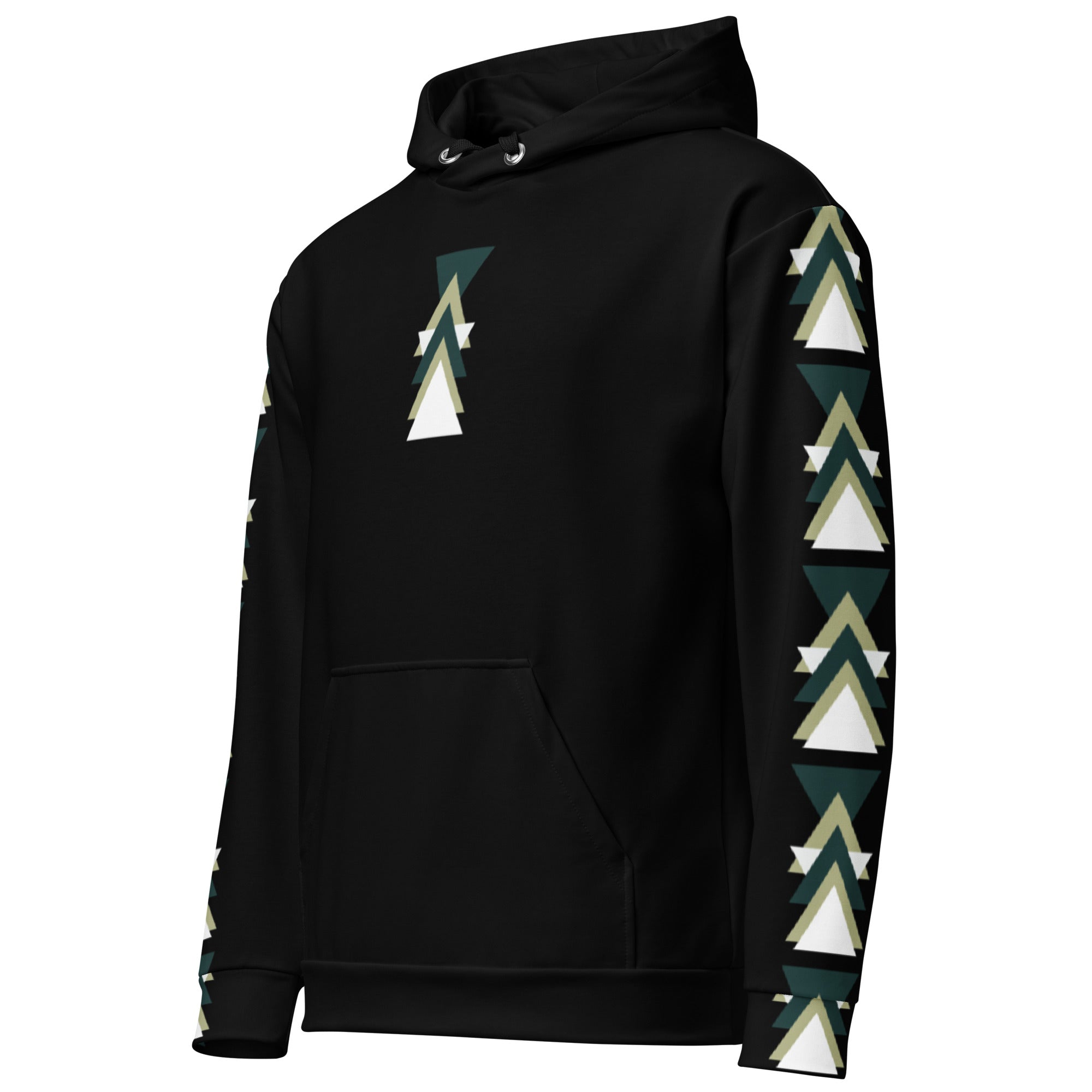 Black Geometric Triangle Hoodie | Layered Design on Sleeves |Modern Streetwear
