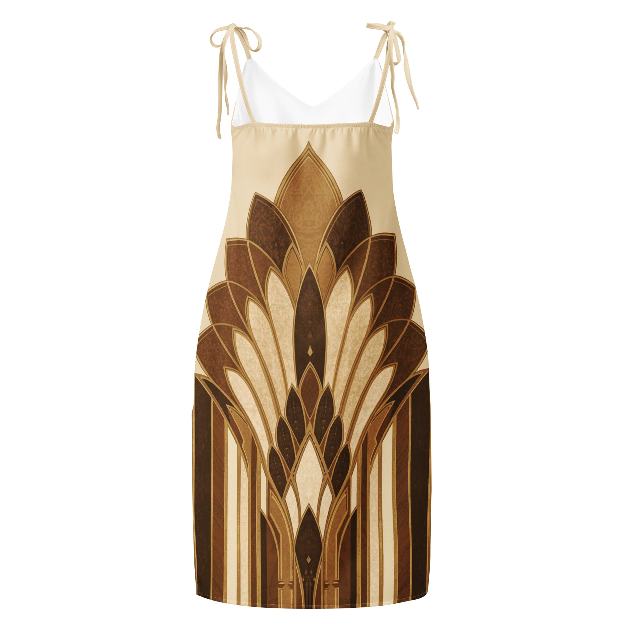 Cream geometric beige and brown midi dress 
