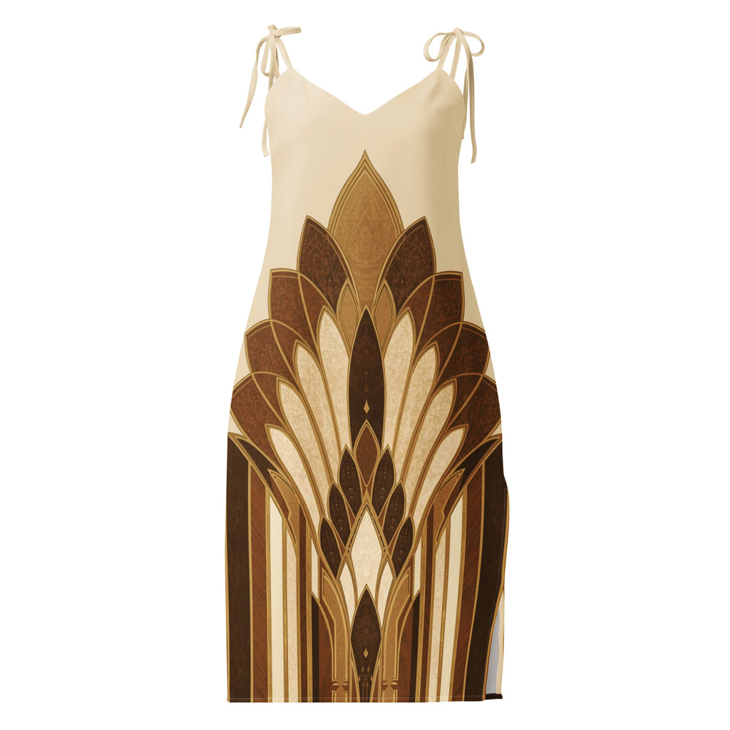 Cream and brown geometric midi dress 
