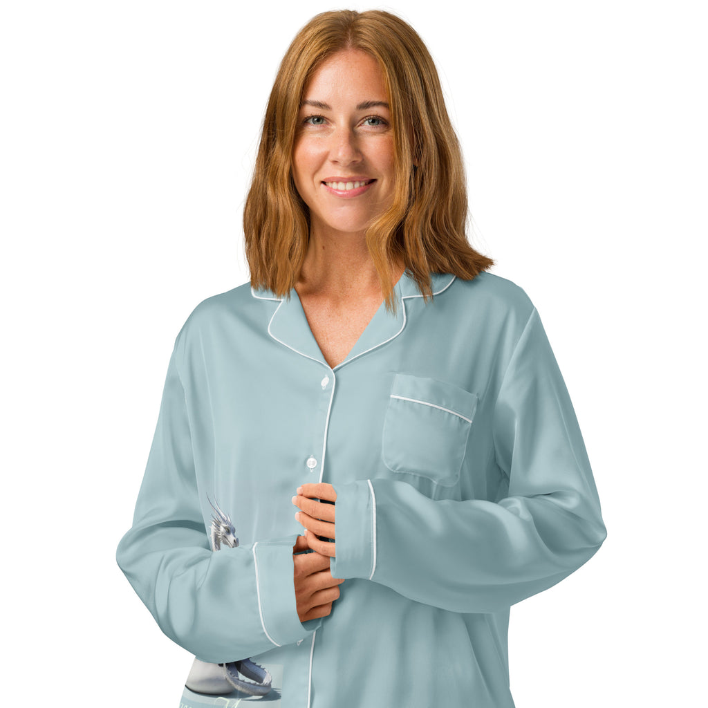 Silver Dragon Women's Long Sleeve Pajama Top - Fantasy Sleepwear