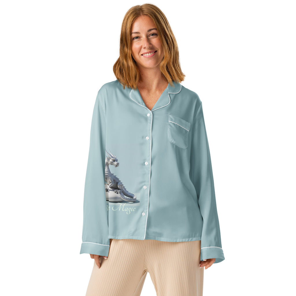 Silver Dragon Women's Long Sleeve Pajama Top - Fantasy Sleepwear