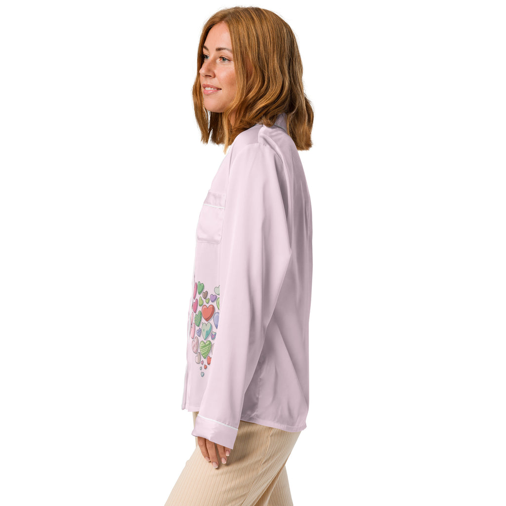 Hearts Women's Long Sleeve Pajama Top - Romantic Sleepwear