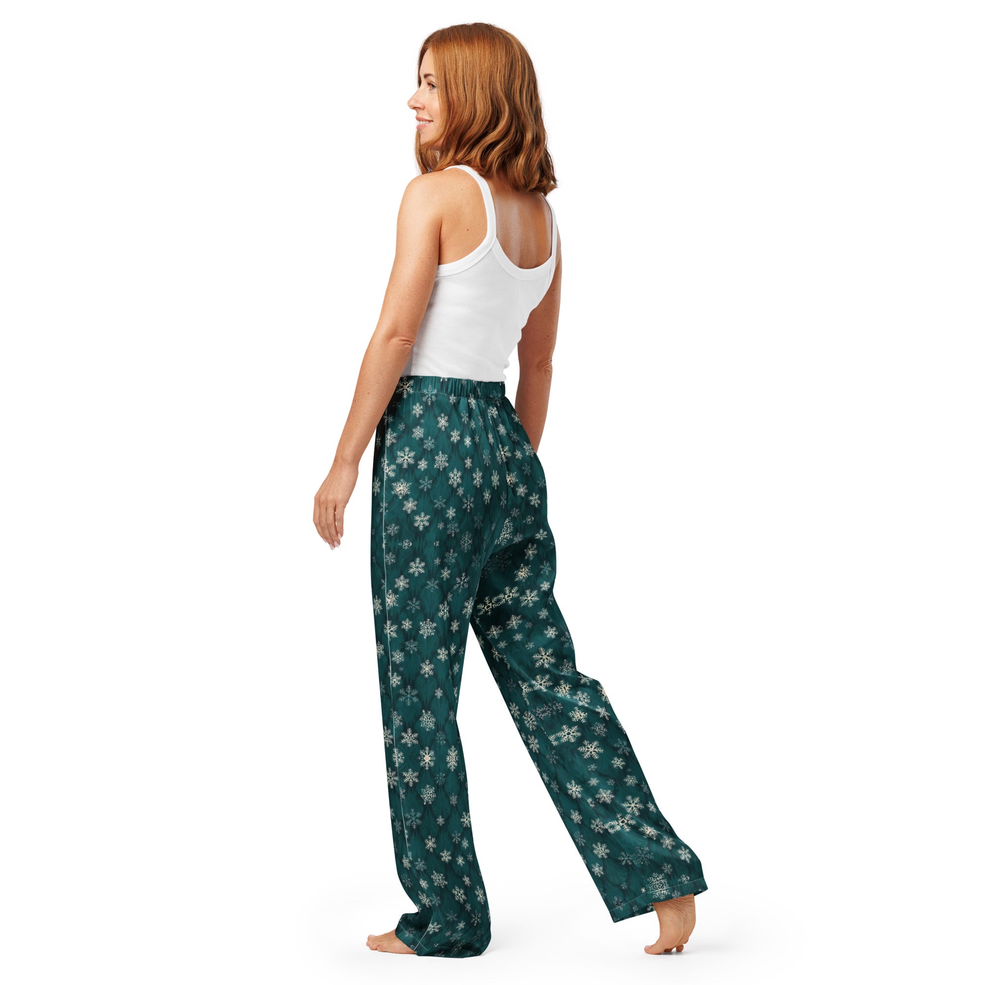 Dark Green Snowflakes Pajama Pants Christmas Lifestyle
