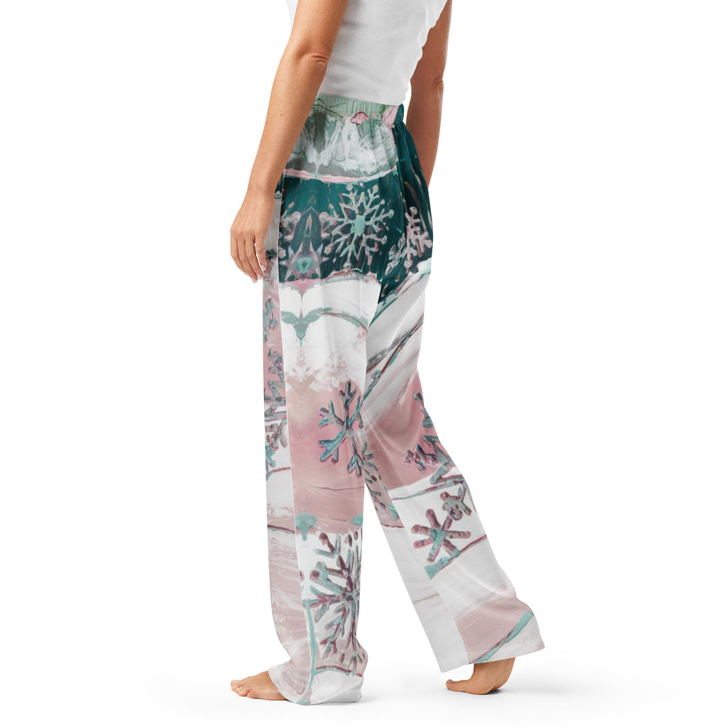 Snowflakes Women's Pajama Pants - Silky Winter Sleepwear
