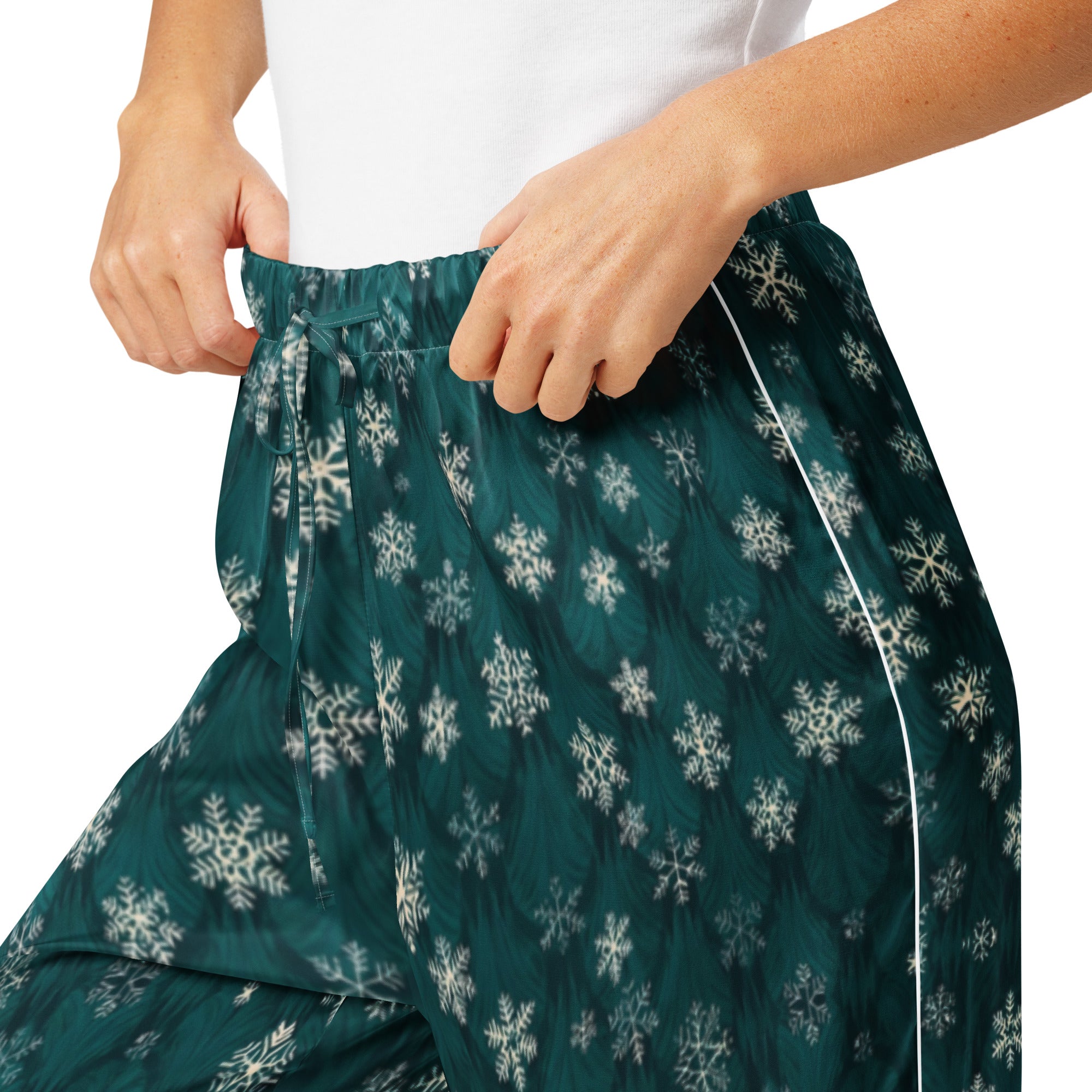 Dark Green Snowflakes Pajama Pants Christmas Lifestyle