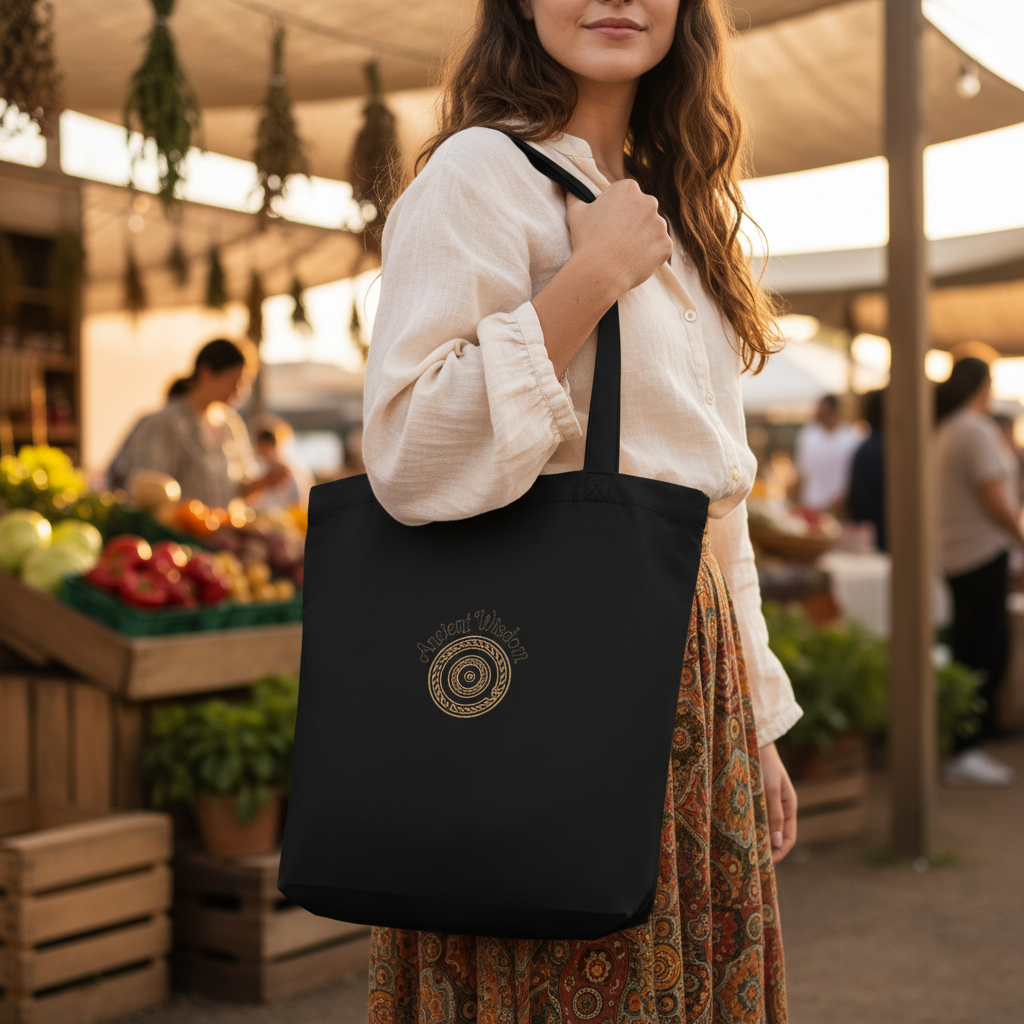 Ancient Wisdom Eco Tote Bag Close-up Lifestyle