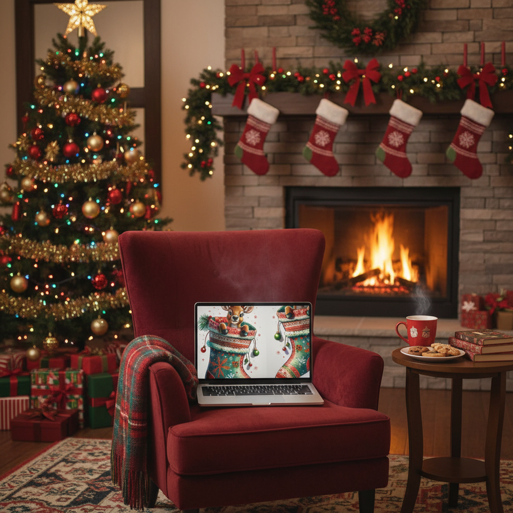 Baby Reindeer Laptop Sleeve - Fireplace