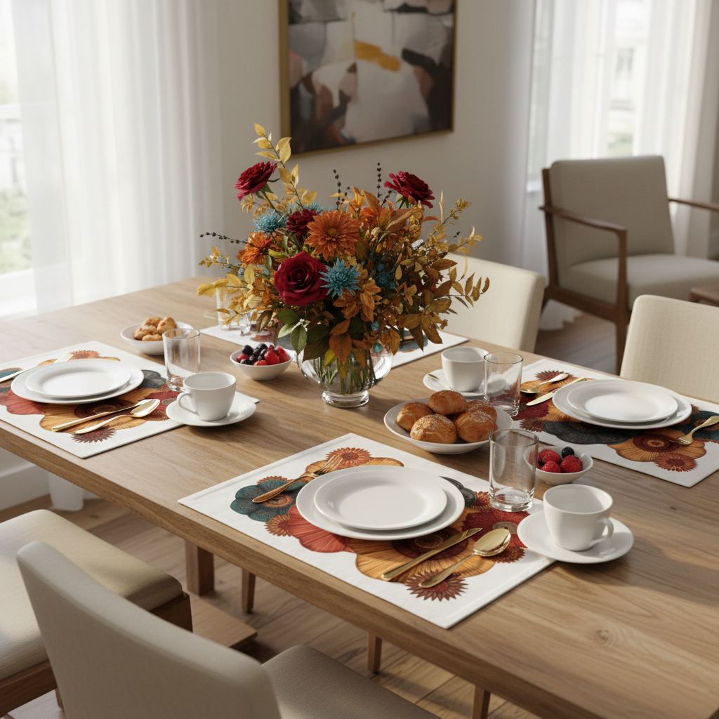 Beautiful dining table with autumn placemats