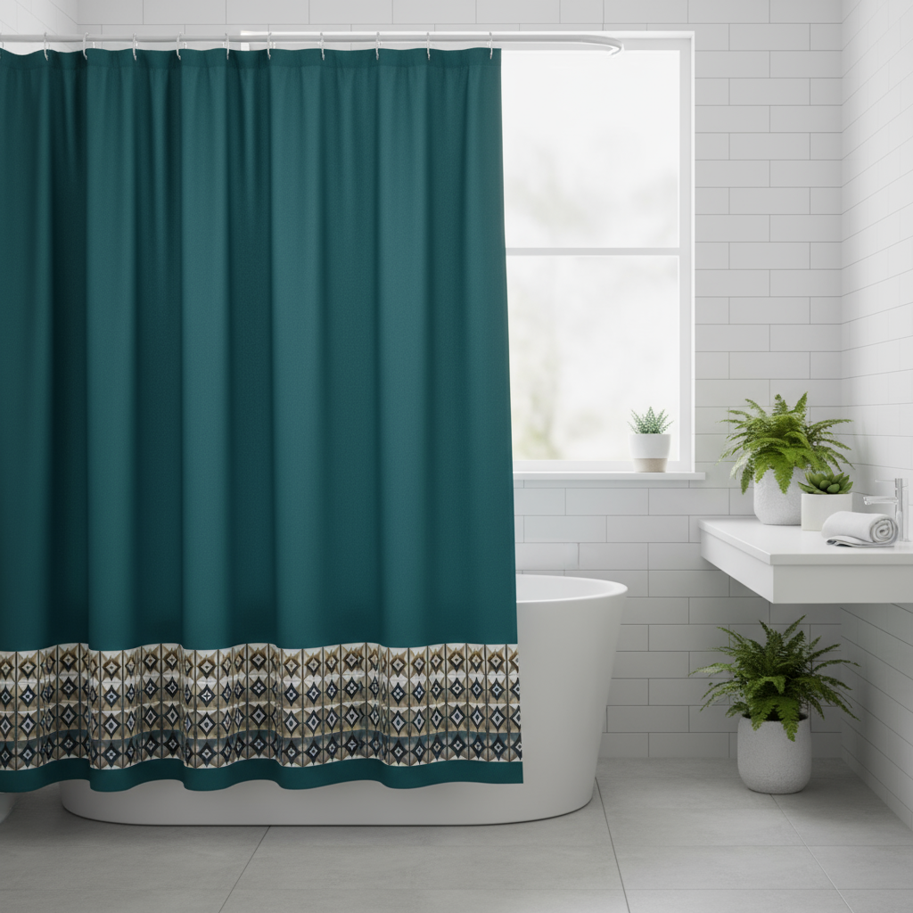 Dark Green Geometric Shower Curtain